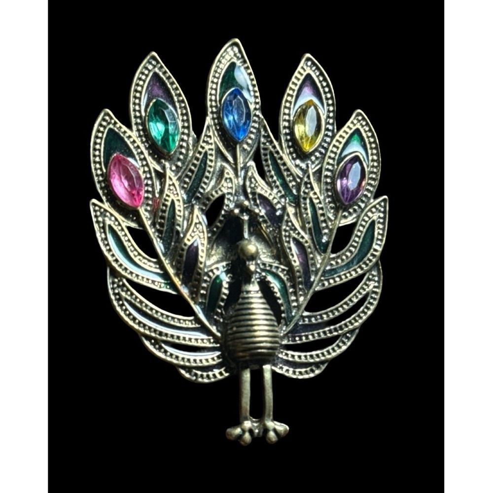 Vintage Peacock Brooch Multi Color Rhinestone Feather Pin Pendant Combo